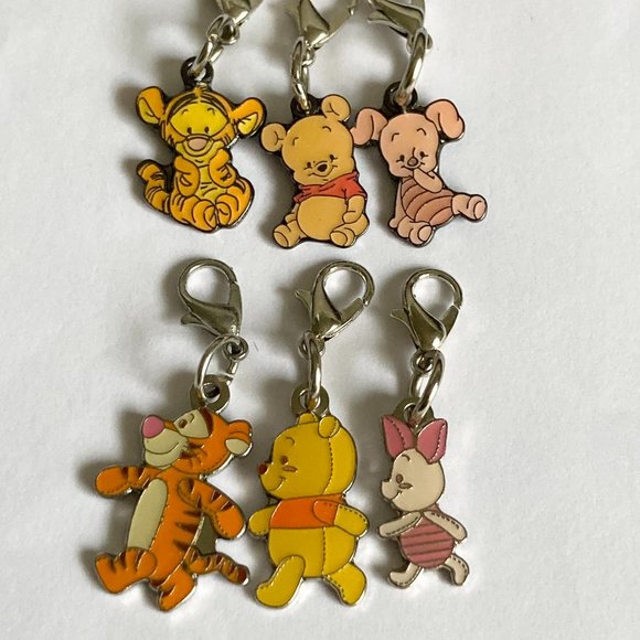 Vintage Disney Winnie The Pooh Tigger Piglet 6 Clip Charms Purse Zipper Pull - Picture 2 of 11
